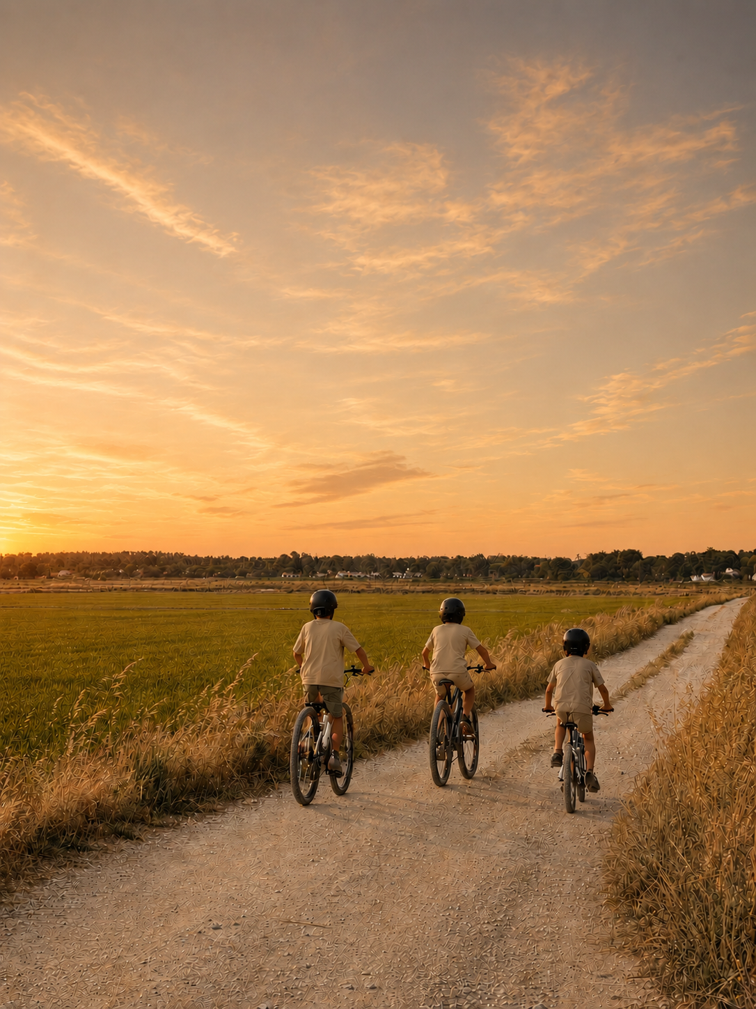 Biking in rice fields
